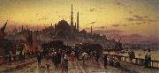 Dusk on the Galata Bridge and the Yeni Valide Djami, Constantinople